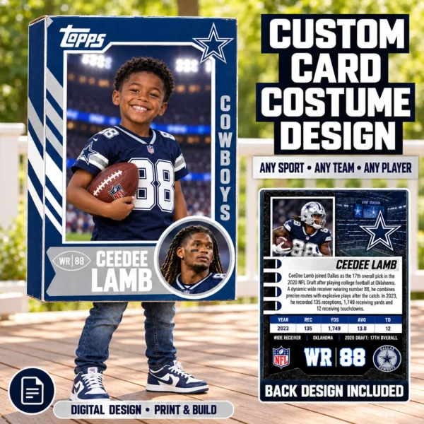 Custom Sports Trading Card Costume | DIY Wearable Sports Card | Editable Design | Baseball Card | Personalized | Halloween Costume. Digital File - Dallas