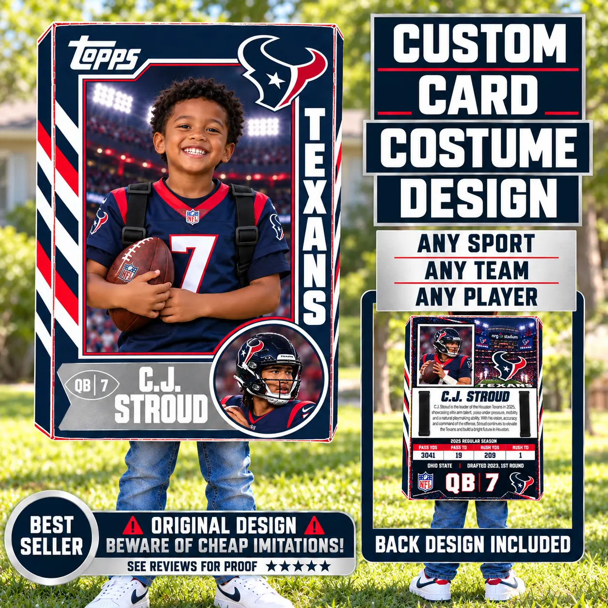 Custom Sports Trading Card Costume | DIY Wearable Sports Card | Editable Design | Baseball Card | Personalized | Halloween Costume. Digital File - Houston