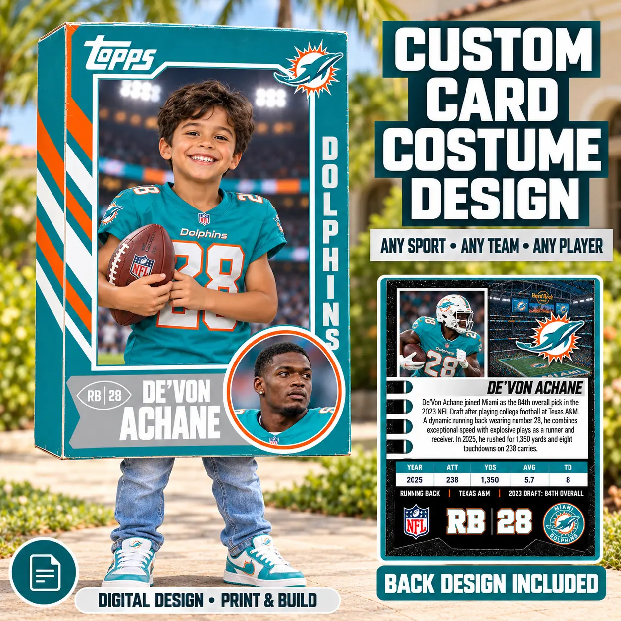 Custom Sports Trading Card Costume | DIY Wearable Sports Card | Editable Design | Baseball Card | Personalized | Halloween Costume. Digital File - Miami