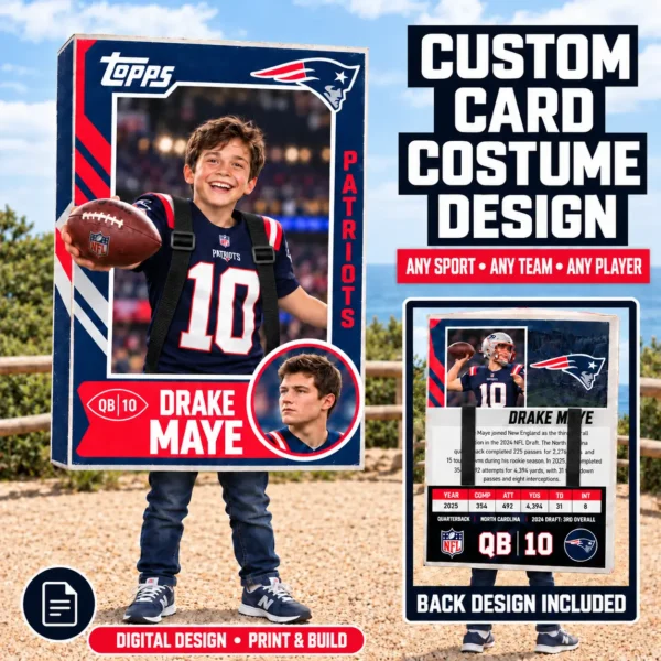 Custom Sports Trading Card Costume | DIY Wearable Sports Card | Editable Design | Baseball Card | Personalized | Halloween Costume. Digital File - New England