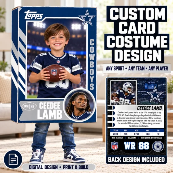Custom Sports Trading Card Costume | DIY Wearable Sports Card | Editable Design | Baseball Card | Personalized | Halloween Costume. Digital File - Dallas