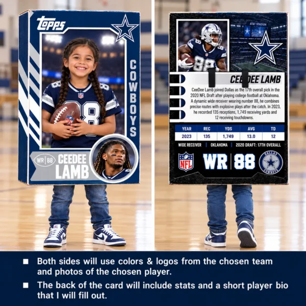 Custom Sports Trading Card Costume | DIY Wearable Sports Card | Editable Design | Baseball Card | Personalized | Halloween Costume. Digital File - Dallas