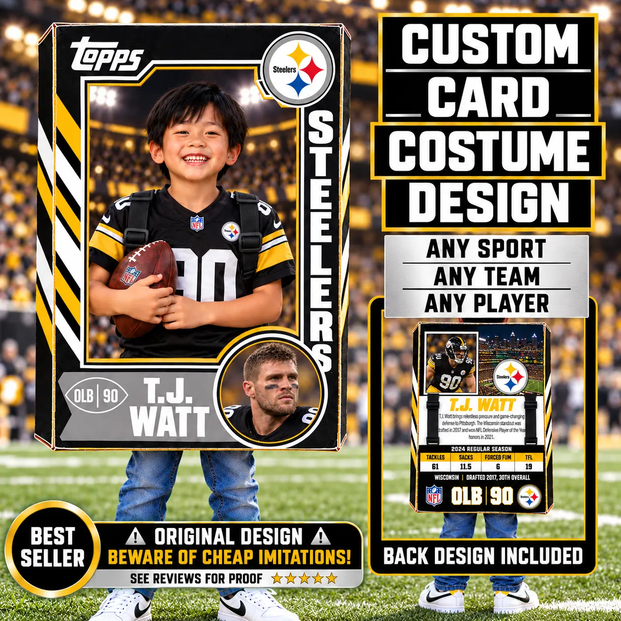Custom Sports Trading Card Costume | DIY Wearable Sports Card | Editable Design | Baseball Card | Personalized | Halloween Costume. Digital File - Pittsburgh