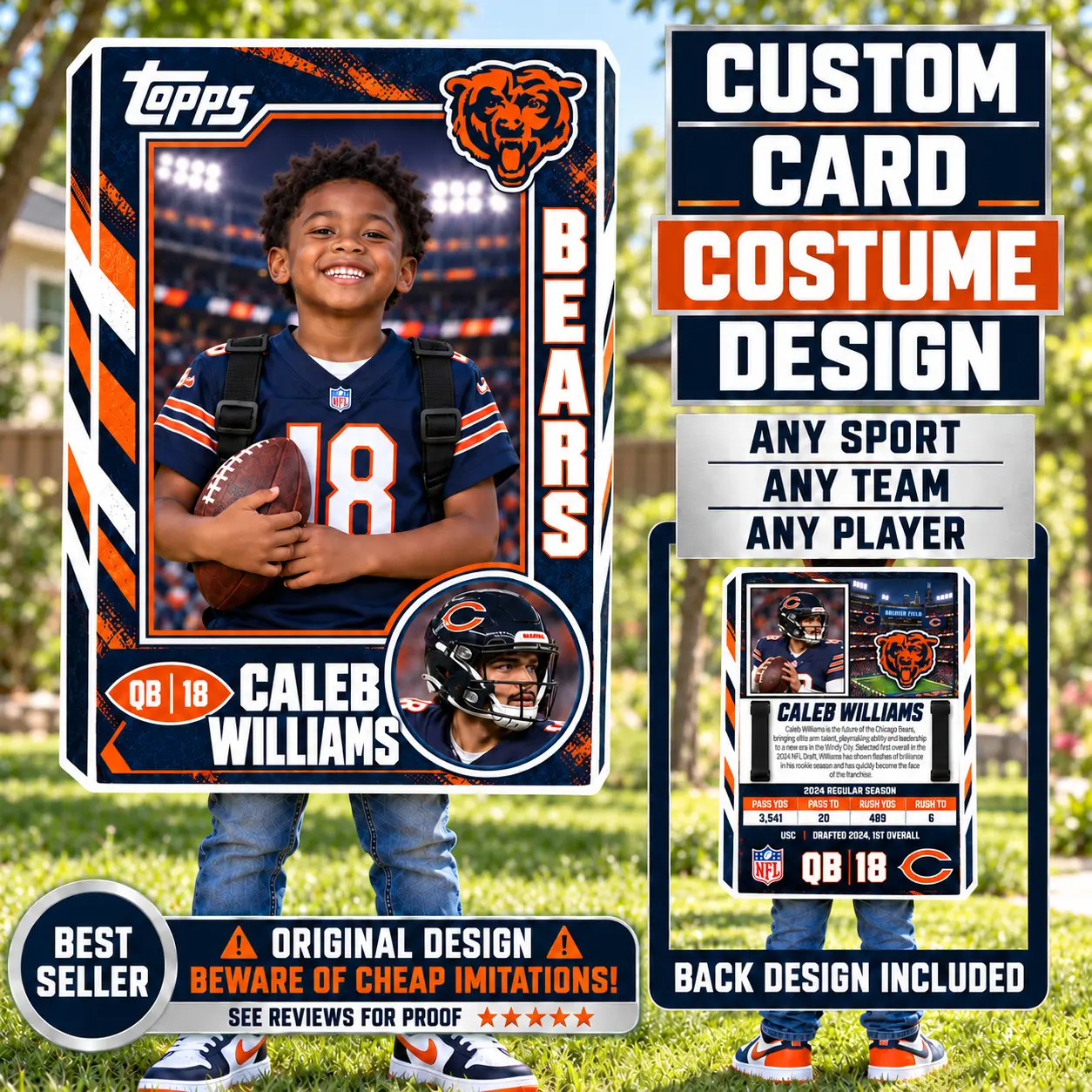Custom Sports Trading Card Costume | DIY Wearable Sports Card | Editable Design | Baseball Card | Personalized | Halloween Costume. Digital File - Chicago